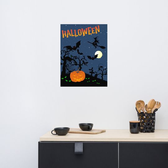 Spooky Halloween Graveyard Poster  - Twisted Trees
