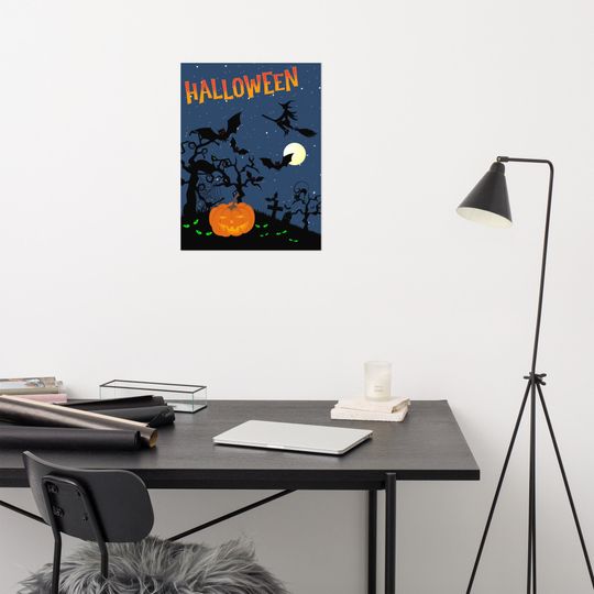 Spooky Halloween Graveyard Poster  - Twisted Trees