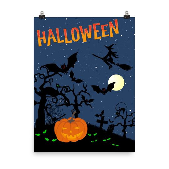 Spooky Halloween Graveyard Poster  - Twisted Trees