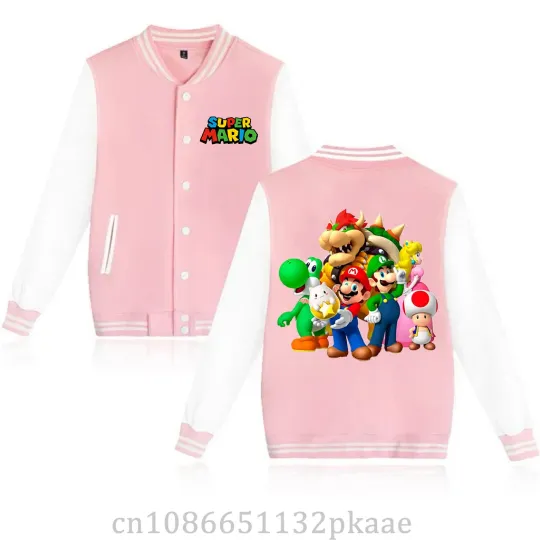 Super Mario Kids Baseball Jacket,  Anime Cartoon Baseball Jacket