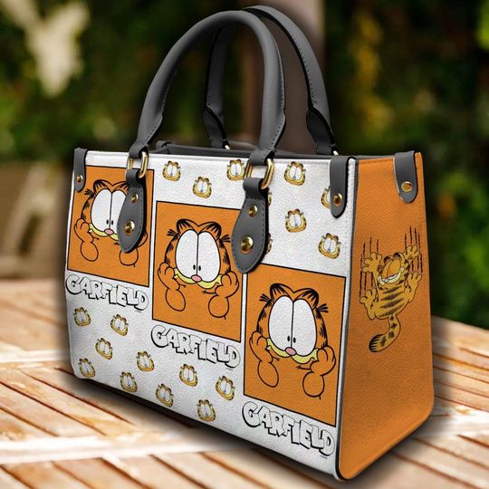 Garfield Cat Leather Handbag, Garfield Pattern Bag, Travel Bag