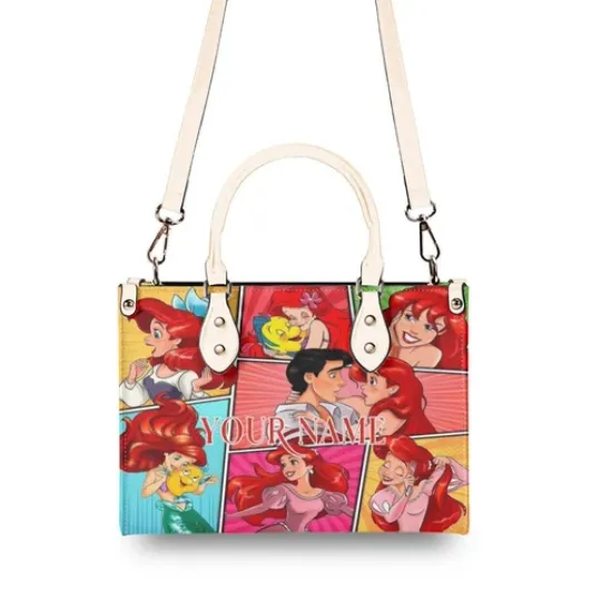Personalized The Little Mermaid Luxury Women PU Leather Handbag, Disney gift,