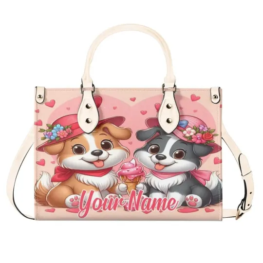 Personalized Cute Dog Valentine Day Luxury Women PU Leather Handbag, Valentine