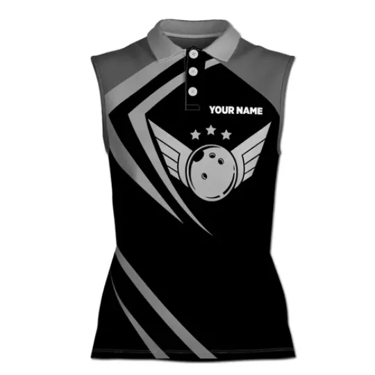 Black Retro Vintage Bowling Custom Bowling Team Women Sleeveless Polo