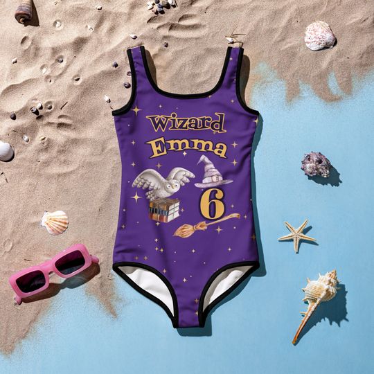 Wizard swimsuit, Personalized birthday girls swimsuit, Owl, bday, gift for her, Magic wizard birthday party Youth Swimsuit