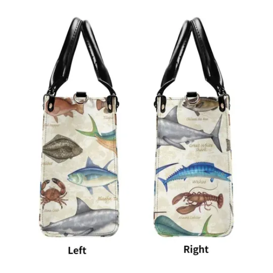 Personalized Fish Luxury Women PU Leather Handbag, Gift For Her
