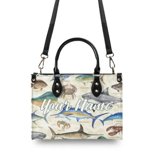 Personalized Fish Luxury Women PU Leather Handbag, Gift For Her