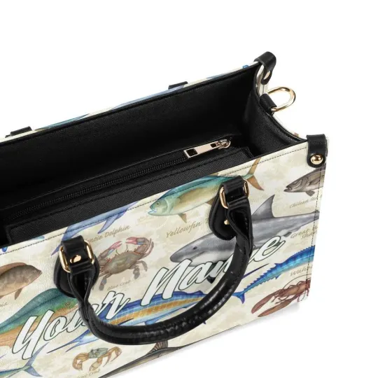 Personalized Fish Luxury Women PU Leather Handbag, Gift For Her