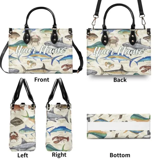 Personalized Fish Luxury Women PU Leather Handbag, Gift For Her