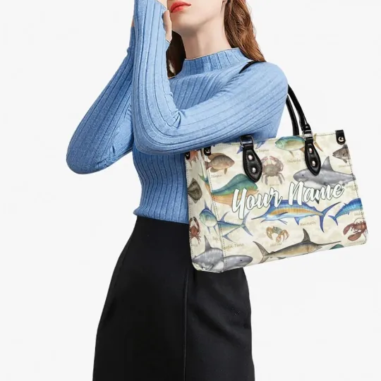 Personalized Fish Luxury Women PU Leather Handbag, Gift For Her
