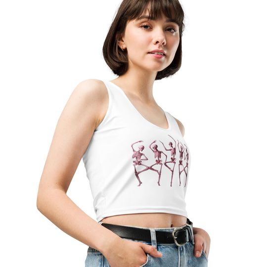 Pink Dancing Skeletons Halloween Scary Crop Tank Top