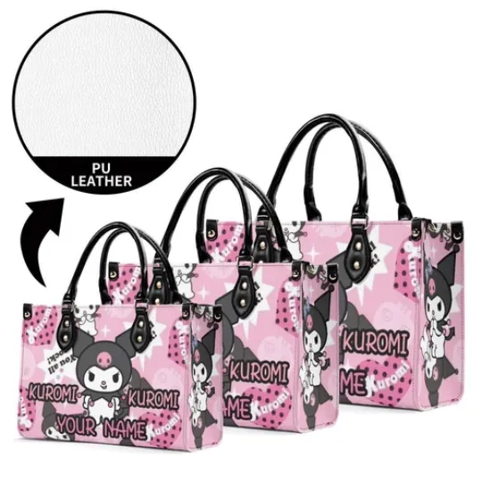Personalized Kuromi Luxury Women PU Leather Handbag, Natural Material, Custom