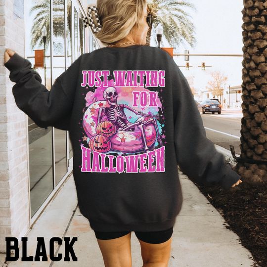 Halloween Lover Back and Front Sweatshirt Funny Skeleton Crewneck Sweater