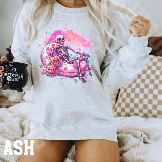 Halloween Lover Back and Front Sweatshirt Funny Skeleton Crewneck Sweater