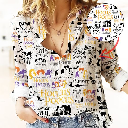 Hocus Pocus Women Blouse, Halloween Pattern Casual Shirt, Comfortable Shirt