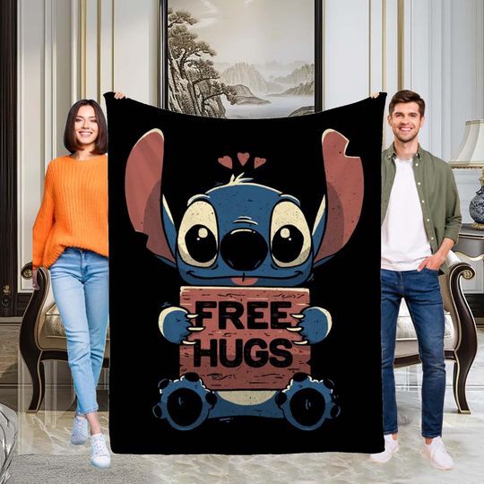 Halloween Blanket Gift Blanket Lolo and Stitch Custom Name Blanket Throw Flannel Blanket Personalized Birthday Gift.