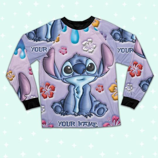 Custom Disney Lilo and Stitch Inflated Colorfull Pajamas, Custom Kid Youth Adult Pajamas, Pajamas Birthday Gift, Disney Vacation