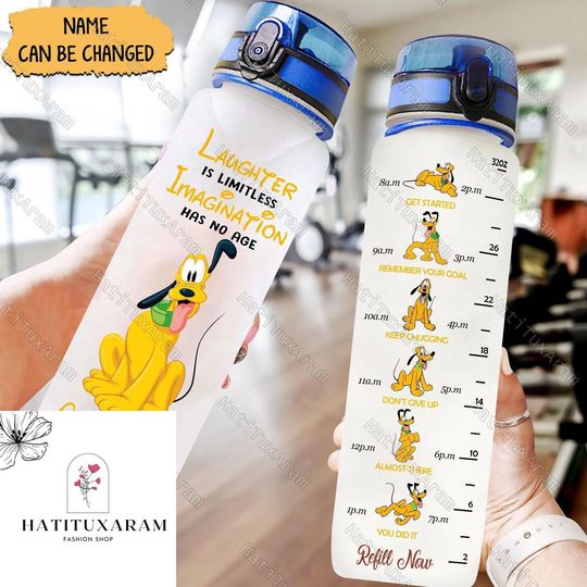 Halloween Pluto Winnie Pooh Bottle, Pluto Disneyland Bottle, Personalized Water Bottle Tracker, Pluto Drink Bottle, Workout Bottle