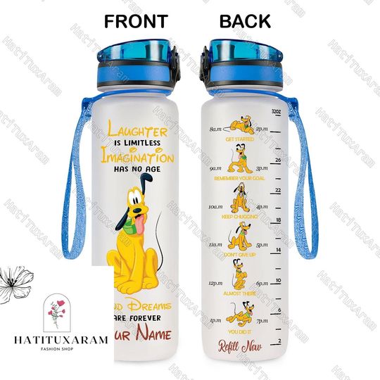 Halloween Pluto Winnie Pooh Bottle, Pluto Disneyland Bottle, Personalized Water Bottle Tracker, Pluto Drink Bottle, Workout Bottle