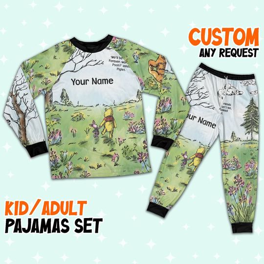 Custom Disney Winnie the Pooh Artwork Colorful Pajamas, Custom Kid Youth Adult Pajamas, Pajamas Birthday Gift, Disney Vacation
