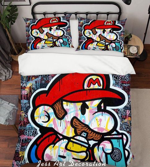 3D Graffiti Colorful Cartoon Mario Bedding Set Quilt Cover Bedroom Decor