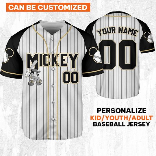 Personalize Disney Mickey Black Grey Color Jersey, Disney Baseball Jersey
