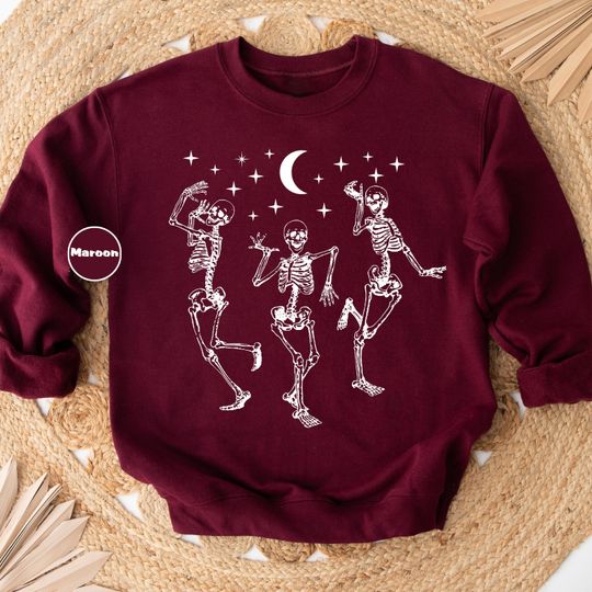 Dancing Skeleton Pumpkin Sweatshirt, Retro Halloween, Dancing Skeleton Halloween, Retro Fall Hoodie, Cute Fall Outfit, Cute Pumpkin Tee