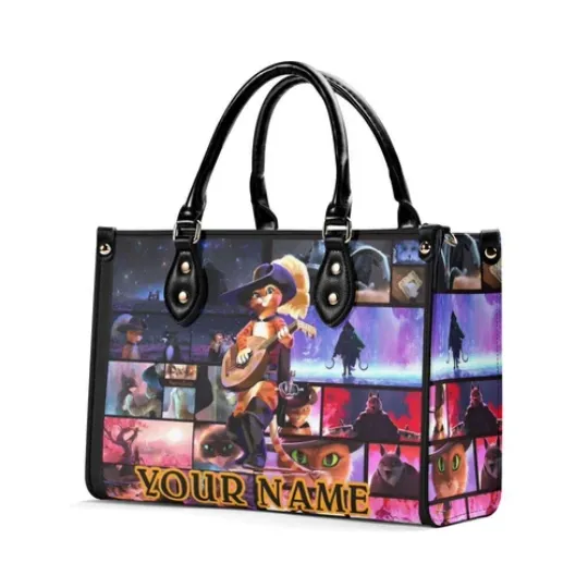 Personalized Puss In Boots Women PU Leather Handbag, Cartoon gift, gift for