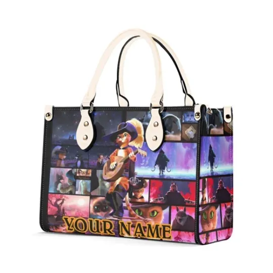 Personalized Puss In Boots Women PU Leather Handbag, Cartoon gift, gift for