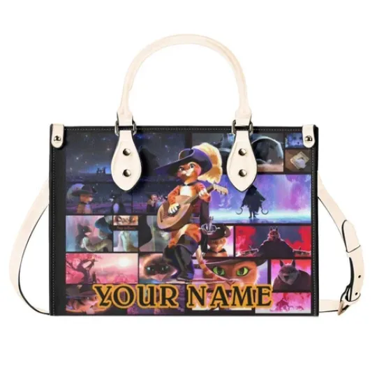 Personalized Puss In Boots Women PU Leather Handbag, Cartoon gift, gift for