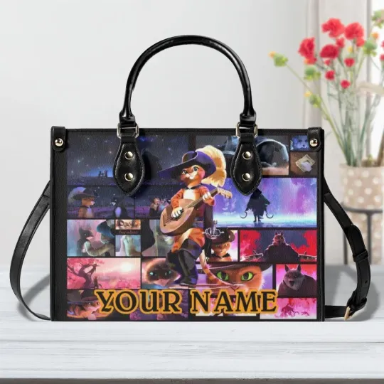 Personalized Puss In Boots Women PU Leather Handbag, Cartoon gift, gift for