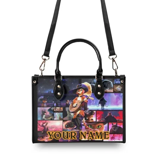 Personalized Puss In Boots Women PU Leather Handbag, Cartoon gift, gift for