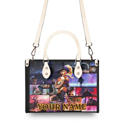 Personalized Puss In Boots Women PU Leather Handbag, Cartoon gift, gift for