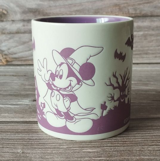 Vintage Mickey Mouse Halloween Mug, Collectible Disney Ceramic Mug, Spooky Purple and White Design, Perfect Gift for Disney Fans