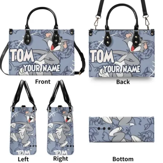 Personalized Tom Tom and Jerry Luxury Women PU Leather Handbag, Natural