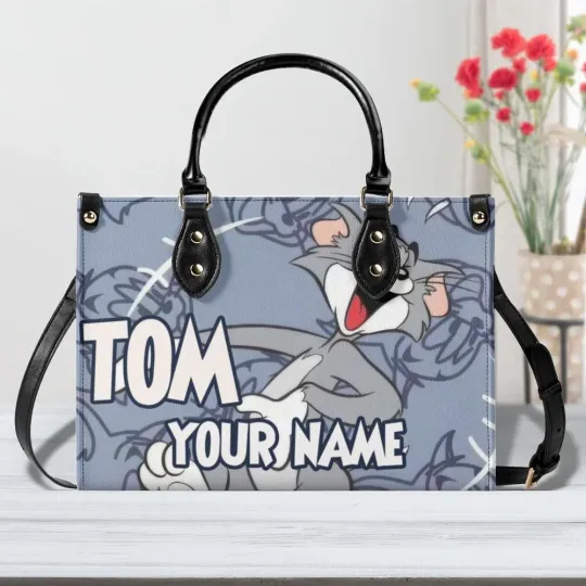 Personalized Tom Tom and Jerry Luxury Women PU Leather Handbag, Natural