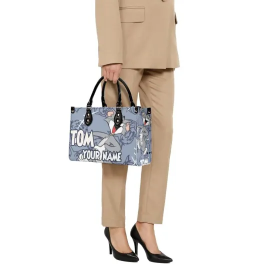Personalized Tom Tom and Jerry Luxury Women PU Leather Handbag, Natural