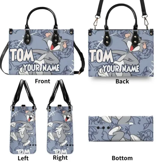 Personalized Tom Tom and Jerry Luxury Women PU Leather Handbag, Natural