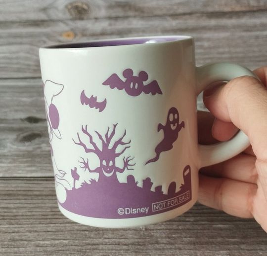 Vintage Mickey Mouse Halloween Mug, Collectible Disney Ceramic Mug, Spooky Purple and White Design, Perfect Gift for Disney Fans