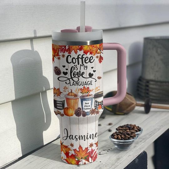 Coffee is My Love Langue Halloween 40oz Tumbler, 40oz Tumbler with Lid and Straw, Cute Ghost, Pumpkins Halloween 40oz, Halloween Mug Gift
