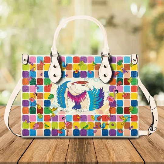 Elegant Woman Handbag  Leather Bag Colorful Surreal White Bear Best