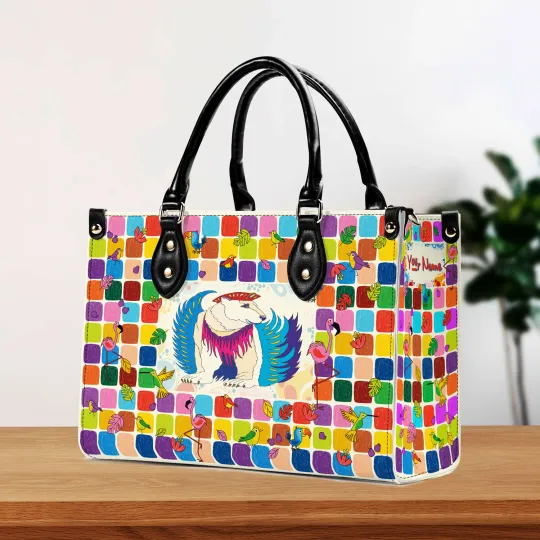 Elegant Woman Handbag  Leather Bag Colorful Surreal White Bear Best