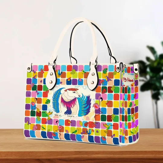 Elegant Woman Handbag  Leather Bag Colorful Surreal White Bear Best