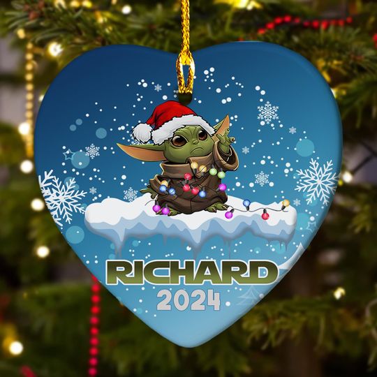 Personalized Ornament Little Green Alien With Xmas Light, Monster Baby Xmas Ornament, Customized 2024 Christmas Tree Decor Gift For Kid