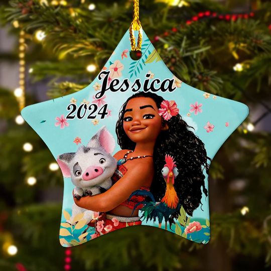 Personalized Native Princess Christmas Ornament, Princess And Pig Pet Customized 2024 Christmas Tree Decor, Princess Hei Hei Gift For Kid