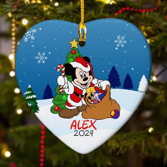 Personalized Mouse Christmas Tree Ornament, Mouse Boy Customized 2024 Christmas Tree Decor, Mouse Santa Hat Gift For Kid