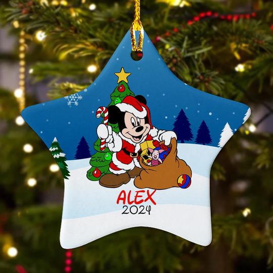 Personalized Mouse Christmas Tree Ornament, Mouse Boy Customized 2024 Christmas Tree Decor, Mouse Santa Hat Gift For Kid