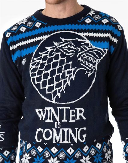 Game of Thrones Adults Christmas Jumper Mens Blue Knitted Sweater