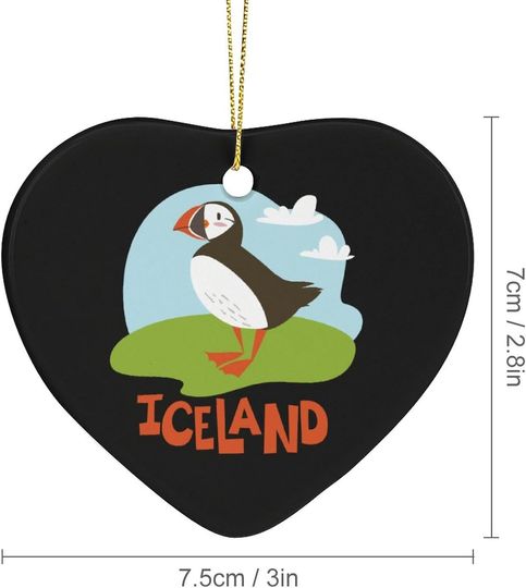 Puffin of Iceland Funny Christmas Ornaments Heart-Shape Hanging Decorations for Christmas Tree Xmas Home Party Decoration