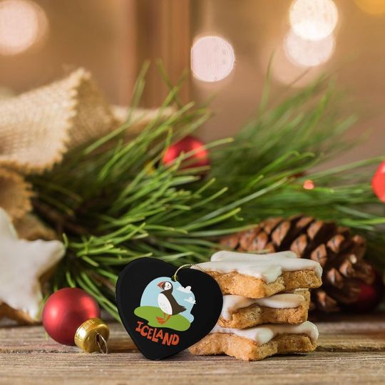 Puffin of Iceland Funny Christmas Ornaments Heart-Shape Hanging Decorations for Christmas Tree Xmas Home Party Decoration